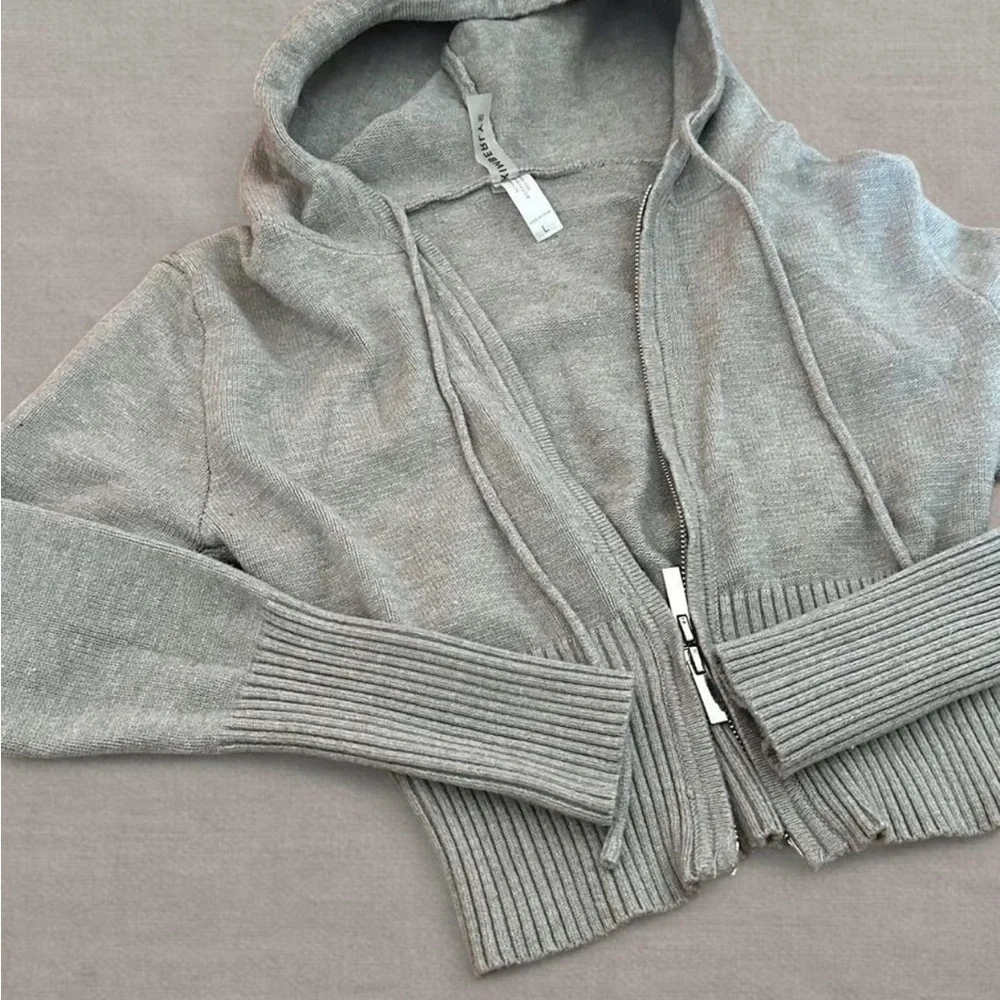 Kimberly C Gray Ribbed Zip Up Crop Top